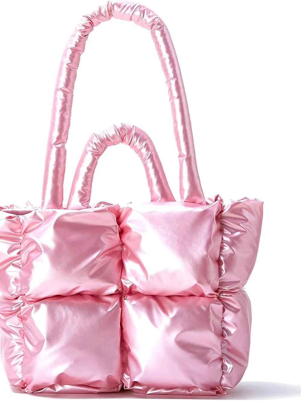 Padded Quilted Tote Bag in Soft Pink